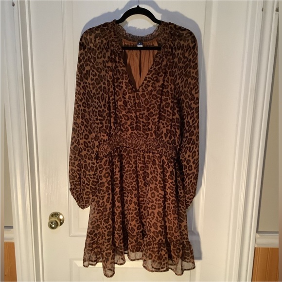 Old Navy leopard print sheer overlay long sleeve dress - Picture 1 of 11
